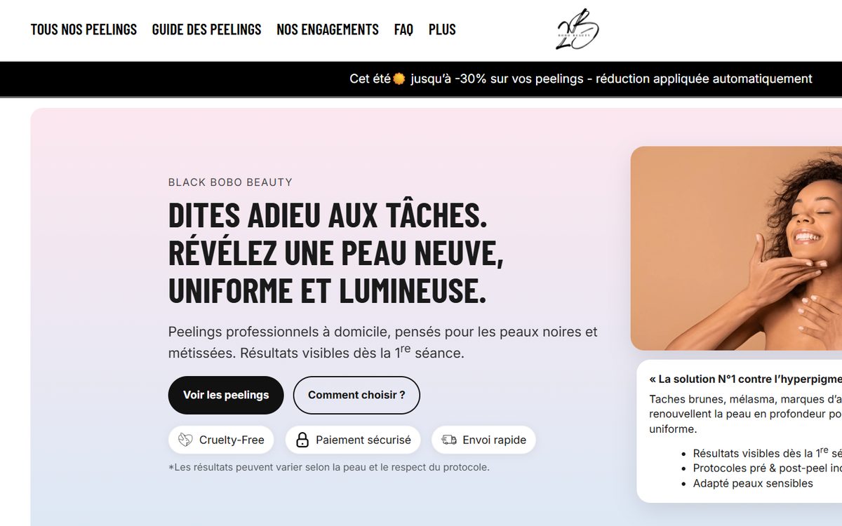 Page d’accueil de la boutique Bobo Beauty